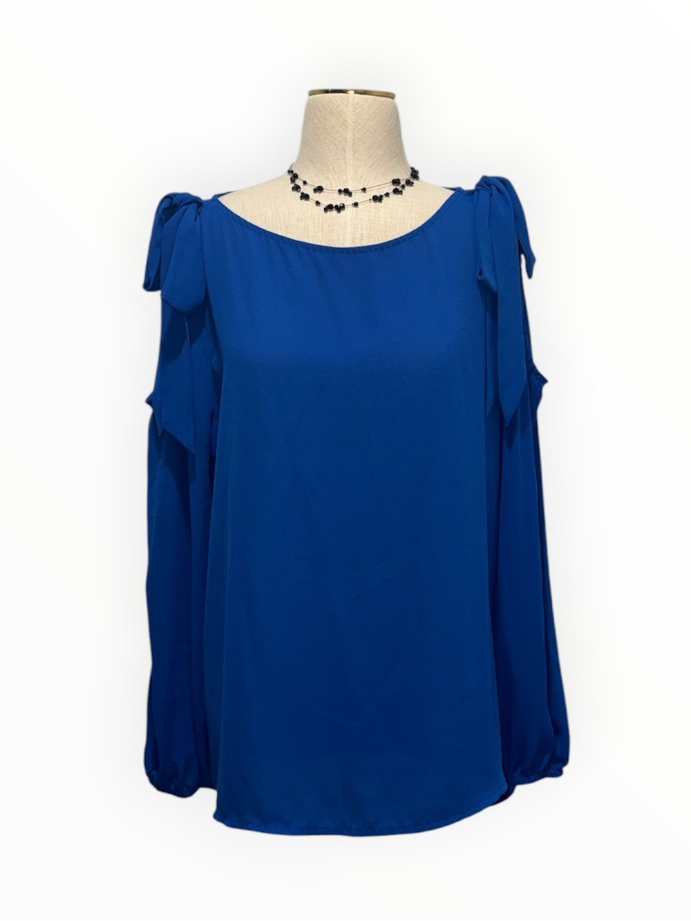 Belle Sky Royal Blue Cold Shoulder Tie-Bow Blouse Women’s XL Peekaboo Shoulder